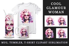 Watercolor cool glamour beautiful woman girl sunglasses glamorous style 20oz tumbler skinny mug wrap clipart t-shirt sublimation printable design