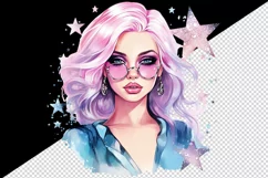 Watercolor cool glamour beautiful woman girl sunglasses glamorous style 20oz tumbler skinny mug wrap clipart t-shirt sublimation printable design