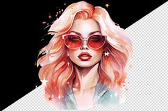 Watercolor cool glamour beautiful woman girl sunglasses glamorous style 20oz tumbler skinny mug wrap clipart t-shirt sublimation printable design