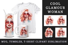 Watercolor cool glamour beautiful woman girl sunglasses glamorous style 20oz tumbler skinny mug wrap clipart t-shirt sublimation printable design