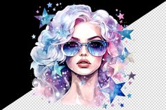 Watercolor cool glamour beautiful woman girl sunglasses glamorous style 20oz tumbler skinny mug wrap clipart t-shirt sublimation printable design