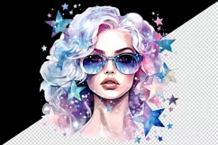 Watercolor cool glamour beautiful woman girl sunglasses glamorous style 20oz tumbler skinny mug wrap clipart t-shirt sublimation printable design