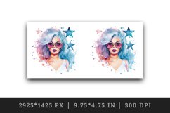 Watercolor cool glamour beautiful woman girl sunglasses glamorous style 20oz tumbler skinny mug wrap clipart t-shirt sublimation printable design