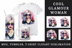 Watercolor cool glamour beautiful woman girl sunglasses glamorous style 20oz tumbler skinny mug wrap clipart t-shirt sublimation printable design