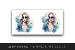 Watercolor cool glamour beautiful woman girl sunglasses glamorous style 20oz tumbler skinny mug wrap clipart t-shirt sublimation printable design