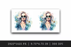 Watercolor cool glamour beautiful woman girl sunglasses glamorous style 20oz tumbler skinny mug wrap clipart t-shirt sublimation printable design