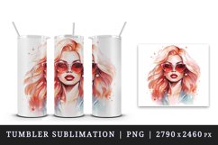 Watercolor cool glamour beautiful woman girl sunglasses glamorous style 20oz tumbler skinny mug wrap clipart t-shirt sublimation printable design