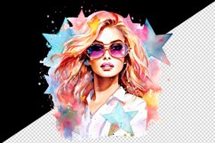 Watercolor cool glamour beautiful woman girl sunglasses glamorous style 20oz tumbler skinny mug wrap clipart t-shirt sublimation printable design