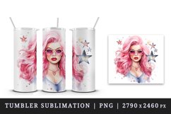 Watercolor cool glamour beautiful woman girl sunglasses glamorous style 20oz tumbler skinny mug wrap clipart t-shirt sublimation printable design