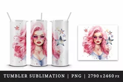 Watercolor cool glamour beautiful woman girl sunglasses glamorous style 20oz tumbler skinny mug wrap clipart t-shirt sublimation printable design