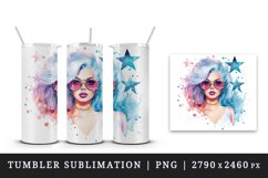 Watercolor cool glamour beautiful woman girl sunglasses glamorous style 20oz tumbler skinny mug wrap clipart t-shirt sublimation printable design