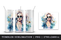 Watercolor cool glamour beautiful woman girl sunglasses glamorous style 20oz tumbler skinny mug wrap clipart t-shirt sublimation printable design