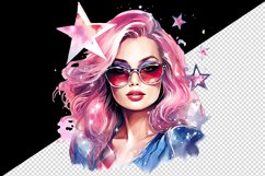 Watercolor cool glamour beautiful woman girl sunglasses glamorous style 20oz tumbler skinny mug wrap clipart t-shirt sublimation printable design