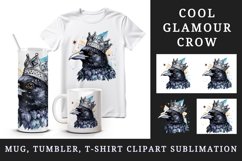 Watercolor cool glamour crow black bird superstar sparkle crown print 20 oz tumbler skinny mug wrap clipart t-shirt sublimation printable design