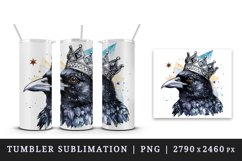 Watercolor cool glamour crow black bird superstar sparkle crown print 20 oz tumbler skinny mug wrap clipart t-shirt sublimation printable design