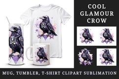 Watercolor cool glamour crow black bird superstar sparkle diamonds print 20 oz tumbler skinny mug wrap clipart t-shirt sublimation printable design