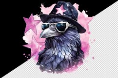 Watercolor cool glamour crow black bird superstar sparkle sunglasses print 20 oz tumbler skinny mug wrap clipart t-shirt sublimation printable design