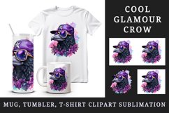 Watercolor cool glamour crow black bird superstar sparkle sunglasses print 20 oz tumbler skinny mug wrap clipart t-shirt sublimation printable design