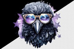 Watercolor cool glamour crow black bird superstar sparkle sunglasses print 20 oz tumbler skinny mug wrap clipart t-shirt sublimation printable design