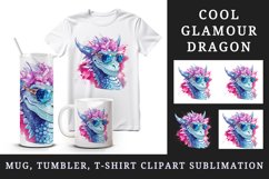 Watercolor cool glamour dragon fantasy animal superstar sunglasses sparkle 20 oz tumbler skinny mug wrap clipart t-shirt sublimation printable design