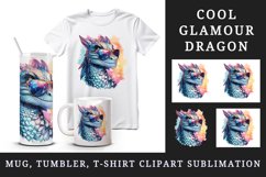 Watercolor cool glamour dragon fantasy animal superstar sunglasses sparkle 20 oz tumbler skinny mug wrap clipart t-shirt sublimation printable design