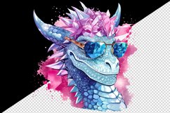 Watercolor cool glamour dragon fantasy animal superstar sunglasses sparkle 20 oz tumbler skinny mug wrap clipart t-shirt sublimation printable design