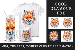 Watercolor cool glamour fox funny superstar wild animal sparkle print 20 oz tumbler skinny mug wrap clipart t-shirt sublimation printable design