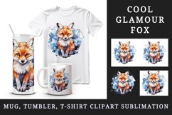 Watercolor cool glamour fox funny superstar wild animal sparkle print 20 oz tumbler skinny mug wrap clipart t-shirt sublimation printable design