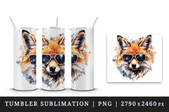 Watercolor cool glamour fox superstar wild animal sparkle sunglasses print 20 oz tumbler skinny mug wrap clipart t-shirt sublimation printable design