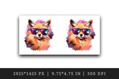 Watercolor cool glamour fox superstar wild animal sparkle sunglasses print 20 oz tumbler skinny mug wrap clipart t-shirt sublimation printable design