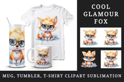 Watercolor cool glamour fox superstar wild animal sparkle sunglasses print 20 oz tumbler skinny mug wrap clipart t-shirt sublimation printable design