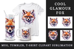 Watercolor cool glamour fox superstar wild animal sparkle sunglasses print 20 oz tumbler skinny mug wrap clipart t-shirt sublimation printable design