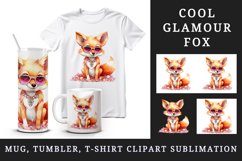 Watercolor cool glamour fox superstar wild animal sparkle sunglasses print 20 oz tumbler skinny mug wrap clipart t-shirt sublimation printable design