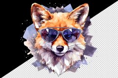 Watercolor cool glamour fox superstar wild animal sparkle sunglasses print 20 oz tumbler skinny mug wrap clipart t-shirt sublimation printable design