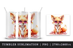 Watercolor cool glamour fox superstar wild animal sparkle sunglasses print 20 oz tumbler skinny mug wrap clipart t-shirt sublimation printable design