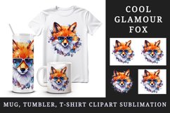 Watercolor cool glamour fox superstar wild animal sparkle sunglasses print 20 oz tumbler skinny mug wrap clipart t-shirt sublimation printable design