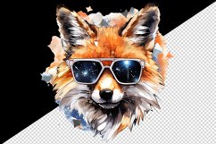 Watercolor cool glamour fox superstar wild animal sparkle sunglasses print 20 oz tumbler skinny mug wrap clipart t-shirt sublimation printable design