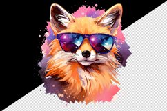 Watercolor cool glamour fox superstar wild animal sparkle sunglasses print 20 oz tumbler skinny mug wrap clipart t-shirt sublimation printable design
