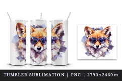 Watercolor cool glamour fox superstar wild animal sparkle sunglasses print 20 oz tumbler skinny mug wrap clipart t-shirt sublimation printable design