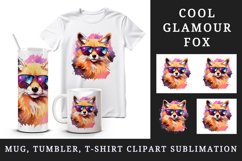 Watercolor cool glamour fox superstar wild animal sparkle sunglasses print 20 oz tumbler skinny mug wrap clipart t-shirt sublimation printable design