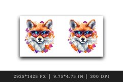Watercolor cool glamour fox superstar wild animal sparkle sunglasses print 20 oz tumbler skinny mug wrap clipart t-shirt sublimation printable design