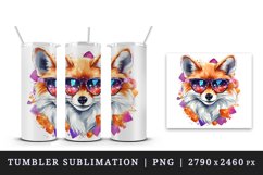 Watercolor cool glamour fox superstar wild animal sparkle sunglasses print 20 oz tumbler skinny mug wrap clipart t-shirt sublimation printable design
