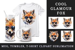 Watercolor cool glamour fox superstar wild animal sparkle sunglasses print 20 oz tumbler skinny mug wrap clipart t-shirt sublimation printable design