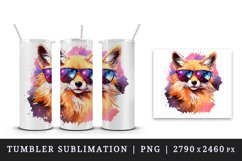 Watercolor cool glamour fox superstar wild animal sparkle sunglasses print 20 oz tumbler skinny mug wrap clipart t-shirt sublimation printable design