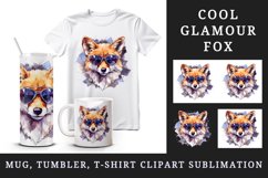 Watercolor cool glamour fox superstar wild animal sparkle sunglasses print 20 oz tumbler skinny mug wrap clipart t-shirt sublimation printable design