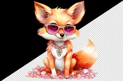 Watercolor cool glamour fox superstar wild animal sparkle sunglasses print 20 oz tumbler skinny mug wrap clipart t-shirt sublimation printable design