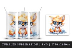 Watercolor cool glamour fox superstar wild animal sparkle sunglasses print 20 oz tumbler skinny mug wrap clipart t-shirt sublimation printable design