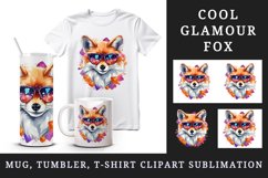 Watercolor cool glamour fox superstar wild animal sparkle sunglasses print 20 oz tumbler skinny mug wrap clipart t-shirt sublimation printable design