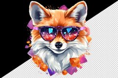 Watercolor cool glamour fox superstar wild animal sparkle sunglasses print 20 oz tumbler skinny mug wrap clipart t-shirt sublimation printable design
