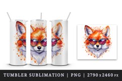 Watercolor cool glamour fox superstar wild animal sunglasses stars print 20 oz tumbler skinny mug wrap clipart t-shirt sublimation printable design